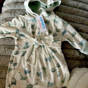 Carter's White and Blue Dinosaur Print Pajama Robe